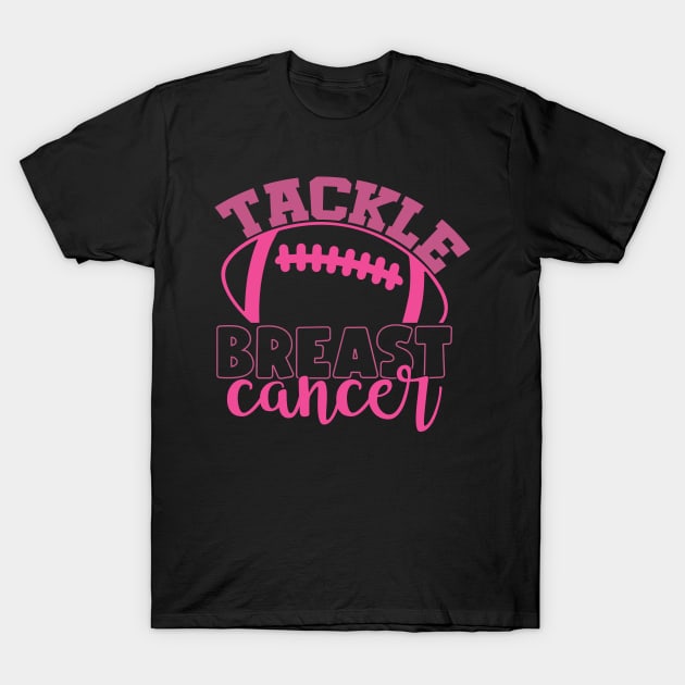 Tackle Breast Cancer Football Sport Awareness Support Pink Ribbon T-Shirt by Color Me Happy 123